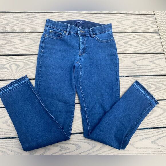Chaps size 6 dark wash raw hem stretchy elastic waist band jeans - Picture 1 of 6